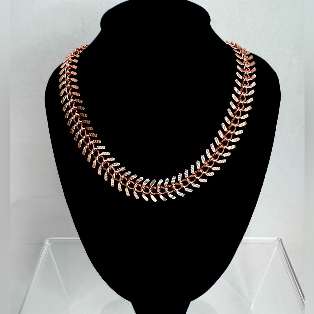 Rose Gold Fishbone Choker Style Necklace